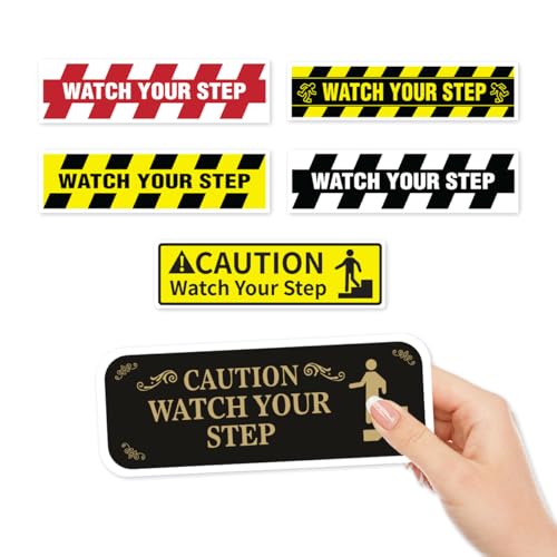 Watch Your Step Caution Safety Stickers Vinyl Adhesive Decals for Indoor Outdoor Use Floor Warning Sign Home Business Warehouse Stair Hazard Area 6Pcs Wall