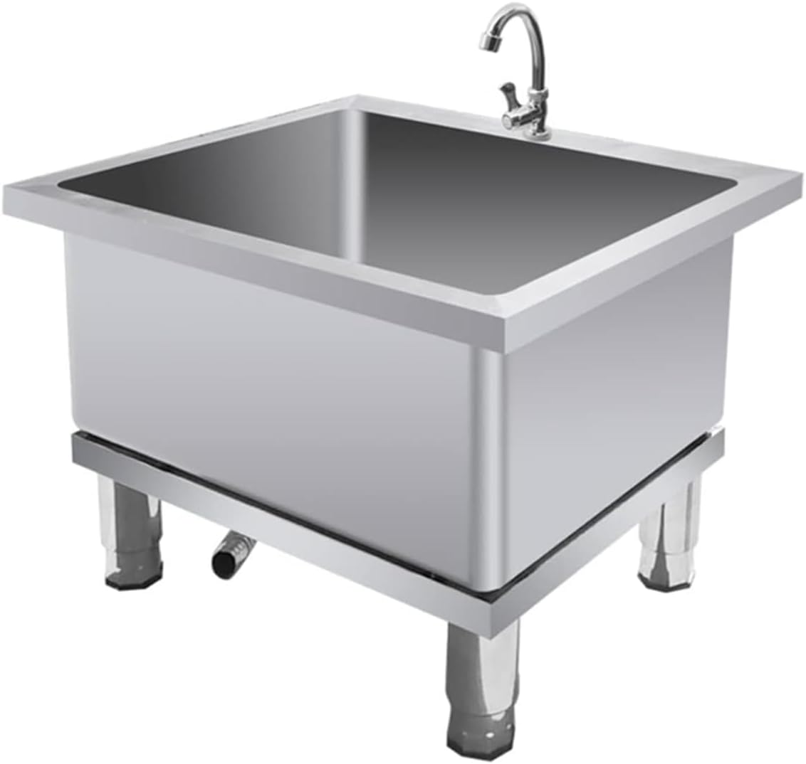 Commercial Stainless Steel Floor Mop Sink, Deep Basin Freestanding Sink, Large-Capacity 80x50x50cm for Easy Cleaning, Durable Mop Sink for Laundry and Janitorial Use