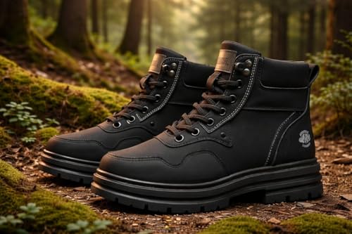 Image of Men's Tactical Combat Boots | Black High Ankle Lace-Up Boots | Durable Outdoor Trekking Shoes