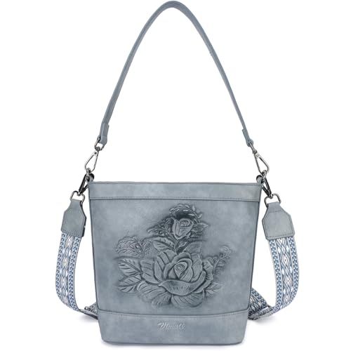 Image of Crossbody Purses for Women, Trendy Embossed Vegan Leather Bucket Bag, Travel Shoulder Handbag with 2 Detachable Straps