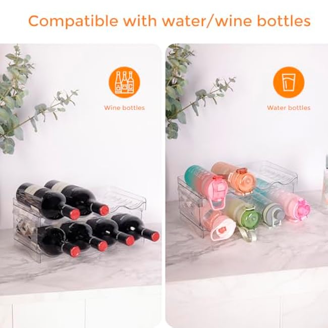 BoxedHome Plastic Water Bottle Organizer and Wine Rack Storage Holder for Inside Cabinet, Kitchen Countertop, Table Top, Pantry, Bars, Cabinets, Fridge - Clear (2 Tier 8 Containers)