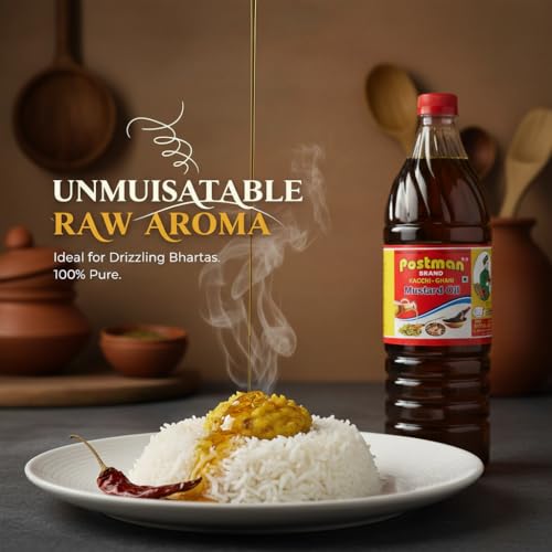 Image of Postman Wood Pressed Mustard Oil 1L Bottle | 910G Kacchi Ghani Sarso Tel