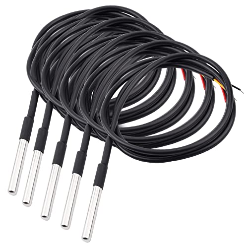 Aideepen 5 Stuck 1m Digitaler Edelstahl Temperatursensor Wasserdicht Temperaturfühler kompatibel mit Arduino und Raspberry Pi inklusive E-Book kompatibel mit Shelly