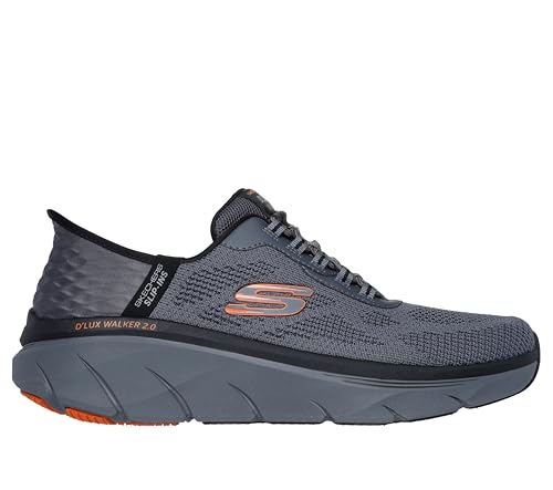 Skechers Men's D'Lux Walker 2.0 Rezinate Hands Free Slip-in Sneaker, Charcoal/Orange, 6.5
