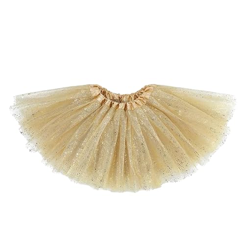 Girls Tutu Skirt 3 Layers Tulle Ballet Tutus for Clubwear Dance Parties and Birthday Party Costumes (Gold)