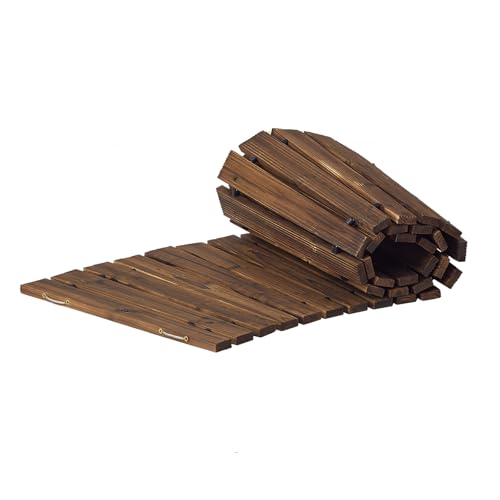 Wooden Garden Pathway with Rubber-Coated Connections,Outdoor Roll Out Straight Walkway, Weather-Resistant & Non-Slip Patio Path for Garden, Backyard, Beach, Wedding Party(Carbonized, 6FT)