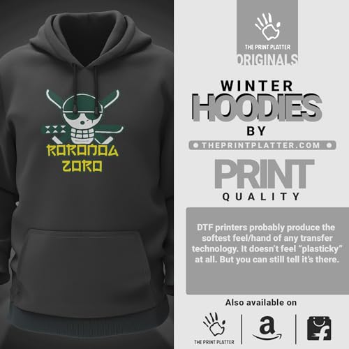Image of Roronoa Zoro Black Cotton Hoodie Bio Wash | Anime 330gsm Sweatshirt with Hood for Winter |H34