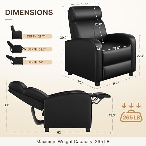 Yaheetech Recliner Chair PU Leather Recliner Sofa Home Theater Seating with Lumbar Support Overstuffed High-Density Sponge Push Back Recliners Armchair for Living Room - Image 4