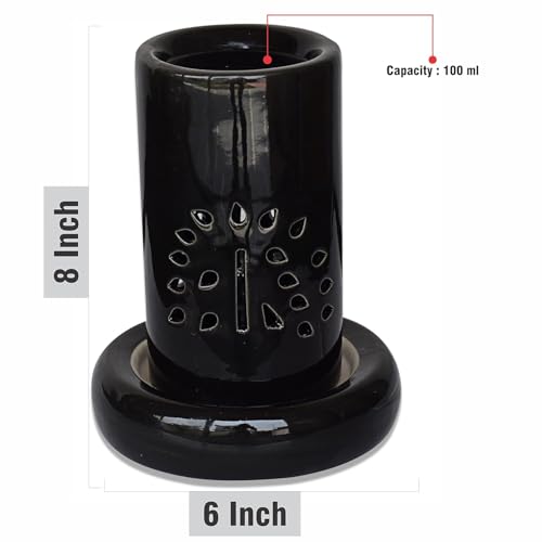 Image of Pure Source India Handcrafted 8.5 inch Black Ceramic Electric Diffuser, Aroma Oil Diffuser, Oil Burner for use in Homes, Offices, Yoga Centre, Spa as Well as Outdoors