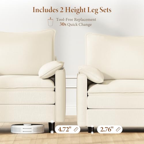 Image of Vesgantti Large Modular Sectional Sofa, Big Comfy Cloud Couch with Ottoman Deep Seat Chenille Cloud Sofa, 8 Seater Large Sectional Couches for Living Room, Bedroom and Apartment, Beige