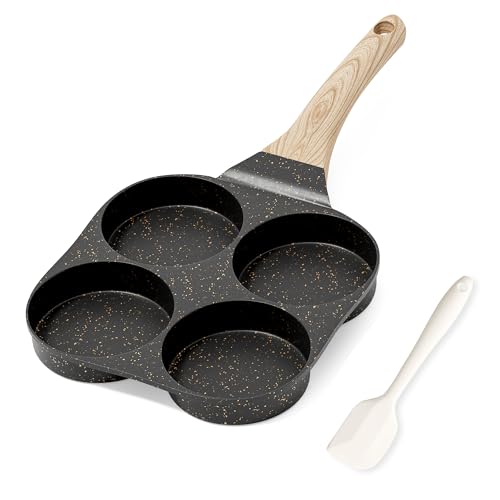 RIOVARM Antiadherente Sartén Tortilla Inducción Sartén para Huevos Granito Sartén Pequeña sin PFOA Redonda 4 agujeros Sartén escalfadora de huevos para el desayuno Sartén para tortitas