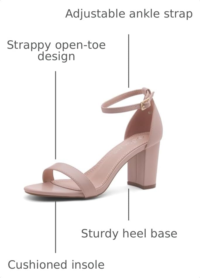 Image of Shoe Land Low Chunky Heels for Women Open Toe Ankle Strap Block Heel Sandals 3 Inch Dressy Heels for Wedding Party Date Night