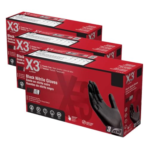 Image of X3 Black Gloves, Disposable, Latex Free, Nitrile, for Cooking, Food Prep, 3 Mil, Powder-Free, Size XX-Large, 2 Cases of 1000X (Pack of 3)