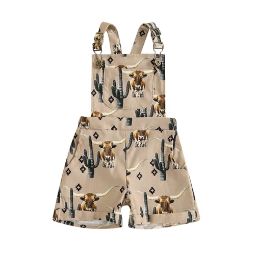 Baby Girl Boy Western Overalls Sleeveless Cowboy Romper Suspender Short Jumpsuit One-Piece Toddler Summer Clothes (Light Brown, 6-12 Months)