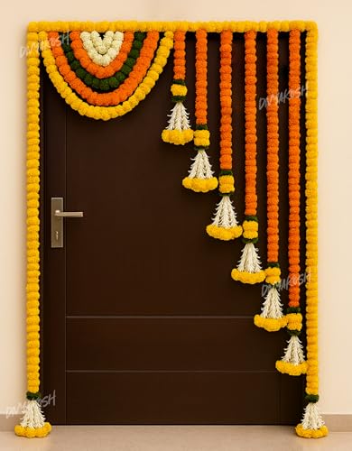 Divyakosh Marigold Flower Full Door Decoration for 3 FT Door | Decoration Items for Home, Main Door, Mandir,Event,Party|Thoranam for Entrance Door, Torans,Banderwal for Home Door |41 Inches