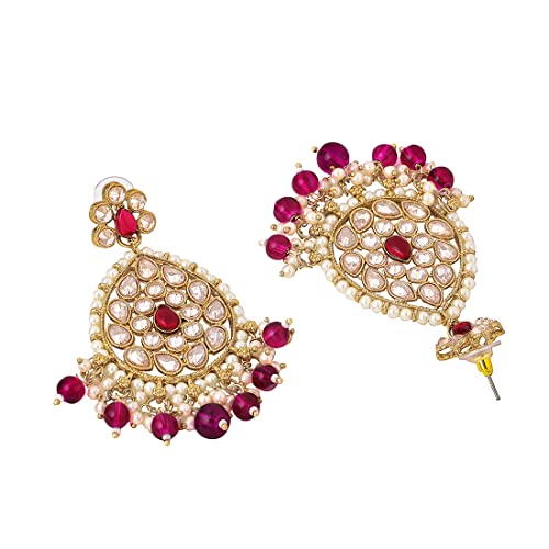 Image of Yellow Chimes Ethnic Gold Plated Meenakari Traditional Kundan Studded Floral Design Pearl Chandbali Earrings for Women and Girls