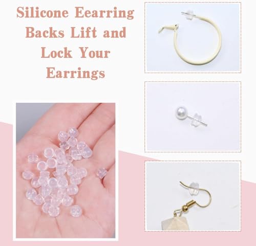 Image of 12 Styles 600 Pcs Earring Backs for Studs,Earring back stopper， Clear Plastic Earrings Hypoallergenic Metal Rubber Silicone Earring Backs Bullet Clutch Stoppers Replacement Kits for Fish Hook Earring Studs Hoops