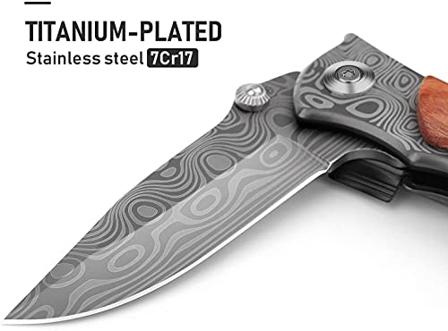 GVDV Pocket Folding Knife for Men, 3.5” Blade 7Cr17 Steel Pocket Knives& Folding Knives with Safety Liner-Lock, Tactical Camping Hunting Fishing Survival Knife, Father’s Day Gifts