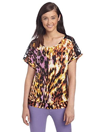 Wrangler Juniors Rock 47 Knit All Over Print Top, Gold/Purple, X-Large