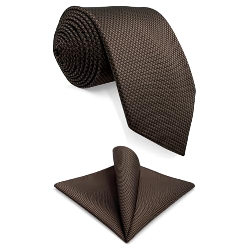 Shlax&Wing Mens Tie Solid Color Dark Brown Chocolate Necktie Silk Classic