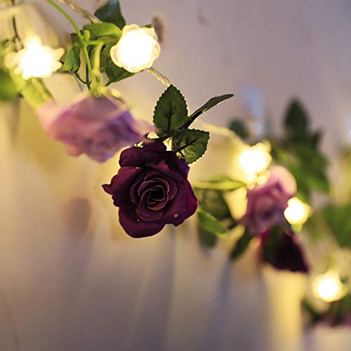 JUSTOYOU 2pcs 7.8FT Two-tone Artificial Fake Rose Garland Wine Hanging Silk Flower Artificial Flower for Outdoor and Indoor Wedding Wall Bad Decoration (Purple)