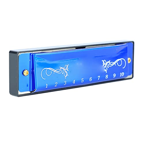 Standard Mouth Organ, 20 Tune Long Lasting 10 Hole Harmonica Aluminium and Stainless Steel for Travel for Kid (Blue)