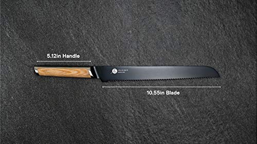 Image of Everdure by Heston Blumenthal 10.55 Inch Bread Knife Perfect for Slicing Large Bread Loaves, Serrated Blade, Pakka Wood Handle, Titanium Coated Blade