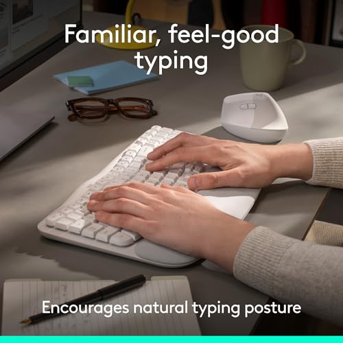 Image of Logitech Wave Keys Wireless Ergonomic Keyboard with Cushioned Palm Rest, Comfortable Natural Typing, Easy-Switch, Bluetooth, Logi Bolt Receiver, for Multi-OS, Windows /Mac - Off White