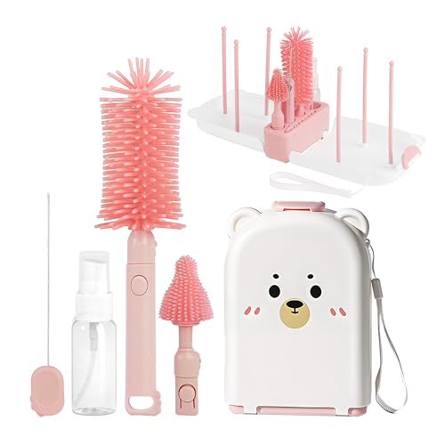 Image of Travel Baby Bottle Cleaning Kit, Including Pacifier Cleaner and Straw Brush, Detachable Head for Easy Cleaning, Baby Travel Essential
