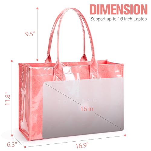 Image of KALIDI PVC Tote Bag Women's Kraft Paper Work Handbags Purses with Top Handle