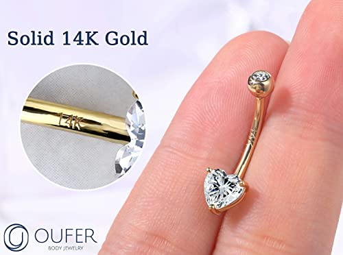 OUFER Gold Belly Button Rings, 14K Solid Gold Internally Threaded Belly Rings, Heart Shaped Belly Button Piercing, Clear CZ Belly Piercing Jewelry, Navel Rings3