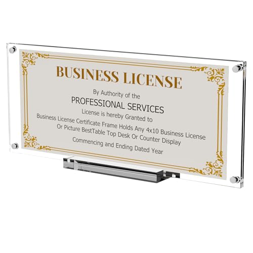 Boloyo Acrylic Business License Display Frame 10 inch 1PC Clear Display Stand Holder Easel Base Protector for 4x9 Business License Certificate Collectors
