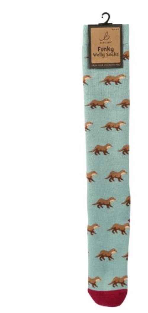 Bartleby Unisex Red And Green Funky Welly Socks - Country Otters