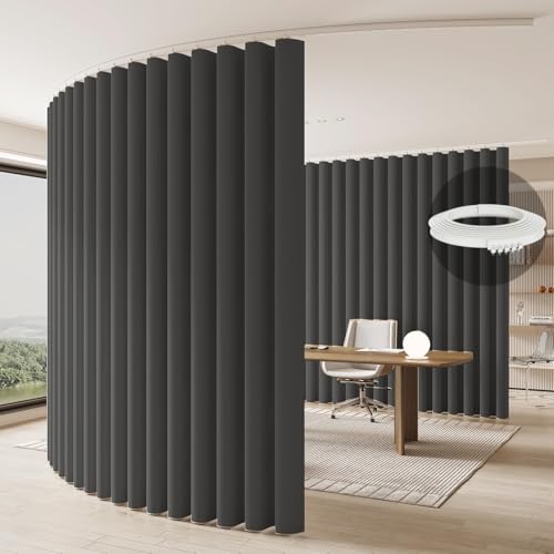 Image of Jilron Room Divider Curtain Ceiling Curtain Track Set for Blackout and Privacy (Gray Curtain + White Track) 106 inch W x 96 inch L -1 Piece