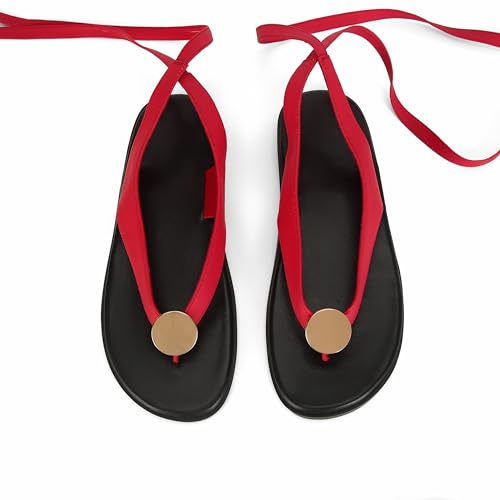 Image of Flat Sandals for Women Strappy Sandals Comfortable Dressy Beach Flip Flop Slides Thong Sandals for Women with Metal Circular