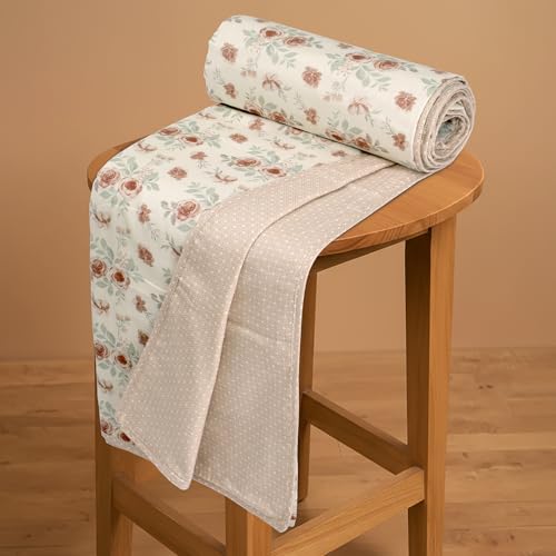 Image of HUESLAND 100% Cotton Reversible Dohar Single Bed Cotton | Soft Cambric Weave, Lightweight AC Blanket for Summer & All Weather Use | 56 x 89 inches, Floral Medley - Ivory & Peach