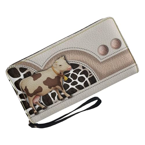 Portafogli con motivo a mucca da donna con cinghia portafoglio con a pelle PU con cinturino - morbido porta carte di credito elegante per