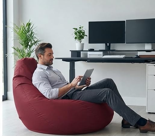 Image of 7 India Leatherette Bean Bag Without Beans| Comfortable Sofa Chair for Living Room, Bedroom & Office | Durable Double Stitch Bean Bag Seat (Maroon, XXL)