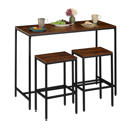 Relaxdays Conjunto Mesa de Bar 3 pzas con taburetes, 90 x 120 x 50 cm, 2 pers., Estilo Industrial marrón/Negro