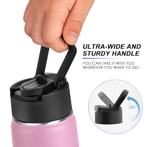 Image of koodee 12 oz Stainless Steel Water Bottle-Double Wall Vacuum Insulated Wide Mouth Flask with Straw, Sports Water Bottle for School (Pink)