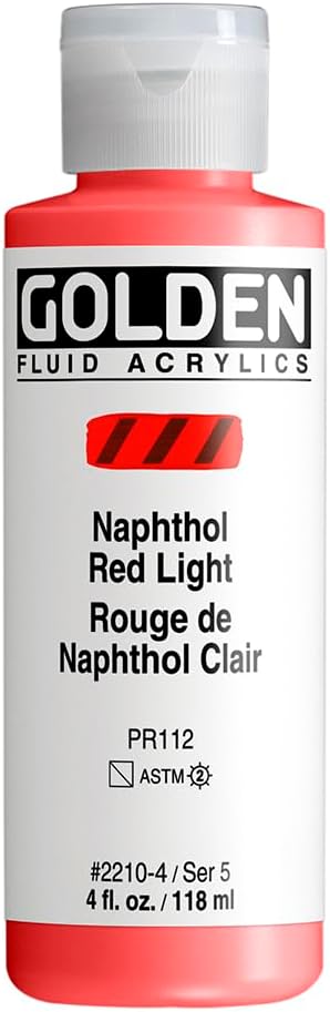 Golden Fluid Acrylics - Napthol Red Light - 4 oz Bottle