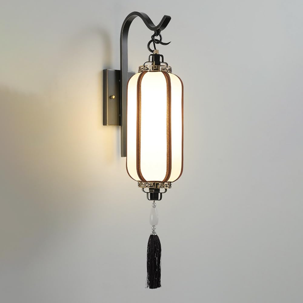 SXWNBIFH Fabric Lantern Wall Sconce, Luxury Style Copper Wall-Mounted Light Black Wall Lamp with Tassel, E27 Base Light Fixture for Living Room, Bedroom, Hallway, Hotel