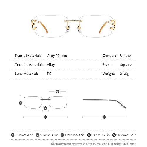 Image of HEPIDEM Vintage Style Rectangular Rimless Metal Eyeglasses for Men,New Frameless Zircon Diamonds Optical Glasses Frame