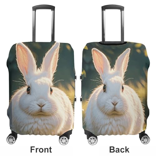 Cute White Rabbit Luggage Cover Protector - Travel Suitcase Sleeve with Dual-Sided Prints, Universal Fit 18-32 Inch, Washable Anti-Scratch Travel Baggage Cover M3