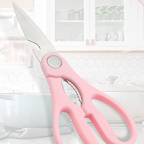 Tijeras para ensalada Tijeras para cocinar con abrebotellas, multifunción, cortar chuletas de pollo, verduras y pollo, etc, Color: rosa