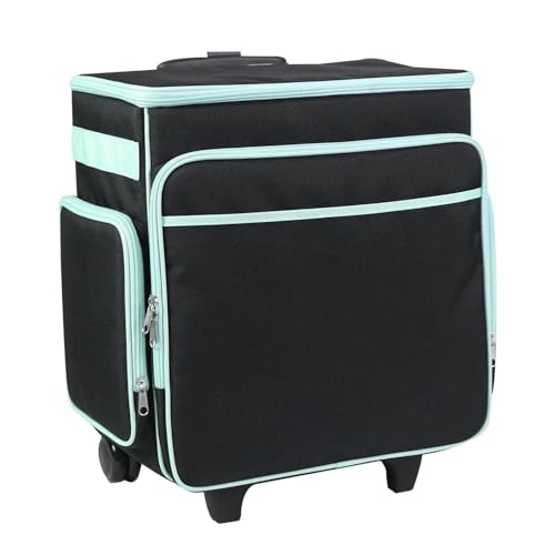 Everything Mary Rolling Scrapbook Tote – Black & Teal Craft Bag with Wheels – Organizer Case for Scrapbooking, Papercraft, Art Supplies & Creative Tools