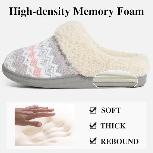 Image of Evshine Warm Knit House Slippers for Women Comfy Wool-Like Lined Chenille Slippers with Memory Foam and Indoor Outdoor Soles