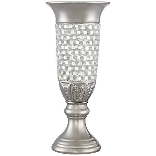 Dahlia Studios Alino Crystal 16" High Silver Pillar Urn Vase