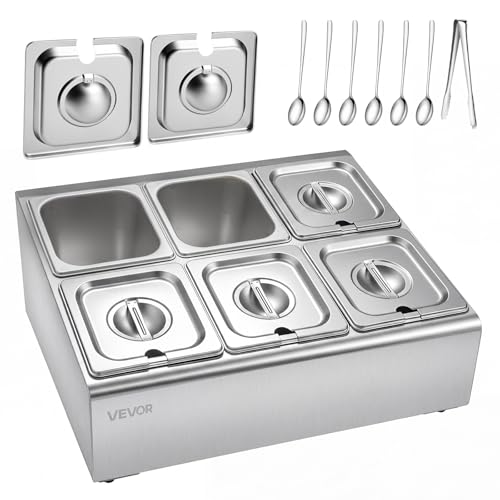 VEVOR Countertop Food Serving Display Container, Stainless Steel Food Salad Server Tray, Buffet Condiment Dispenser, Ice Cooled Rack with Separate Lid, for Restaurant Hotel Kitchen Party (6x1/6 Pan) by VEVOR - Used condition - Image 3