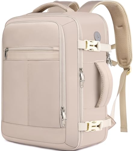 Image of EZUOLA Carry On Backpack, Travel Backpack for Men Women Airline Approved, Underseat Personal Item Travel Bag With Shoe Compartment,Laptop Mochila 15.6inch Casual Daypack for Weekender College,Beige